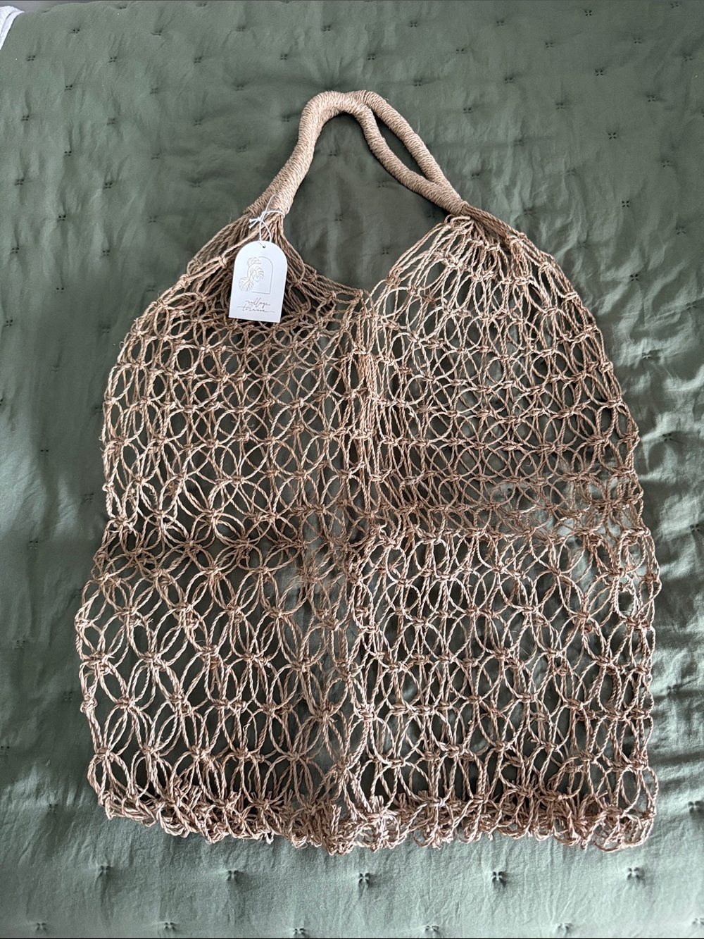Village Thrive Bali Natural Goods Handwoven Market Tote Net Bag NWT Boho Beach